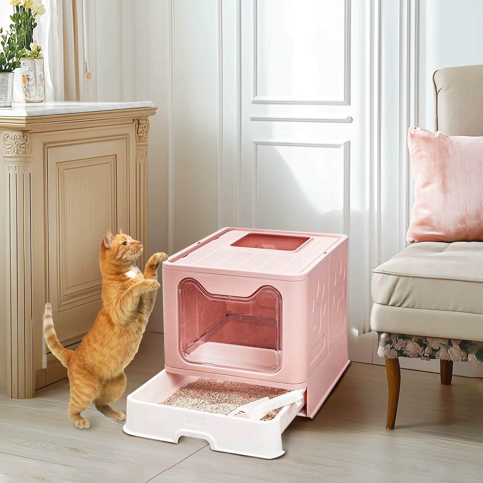Bac à Litière Chat - PremiumSandBox™ - Rose - Besoin de chat