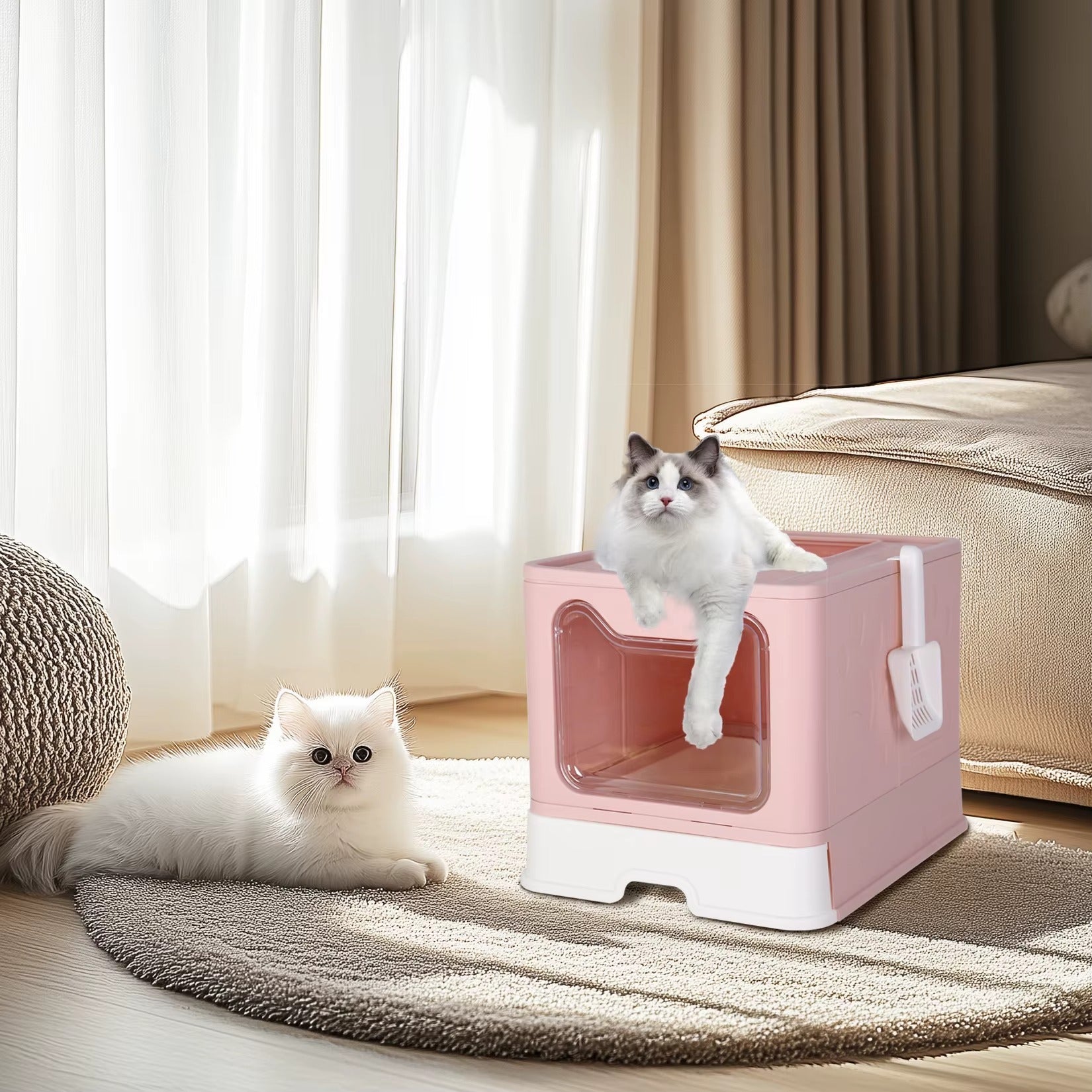 Bac à Litière Chat - PremiumSandBox™ - Rose - Besoin de chat