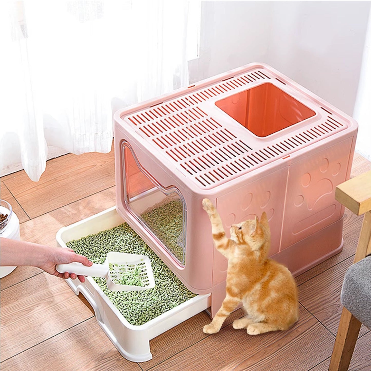 Bac à Litière Chat - PremiumSandBox™ - Rose - Besoin de chat